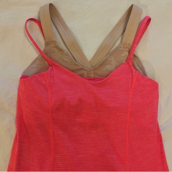 Lululemon Run For Gold Tank Heathered Electric Coral nude sports bra tank top - Picture 9 of 16
